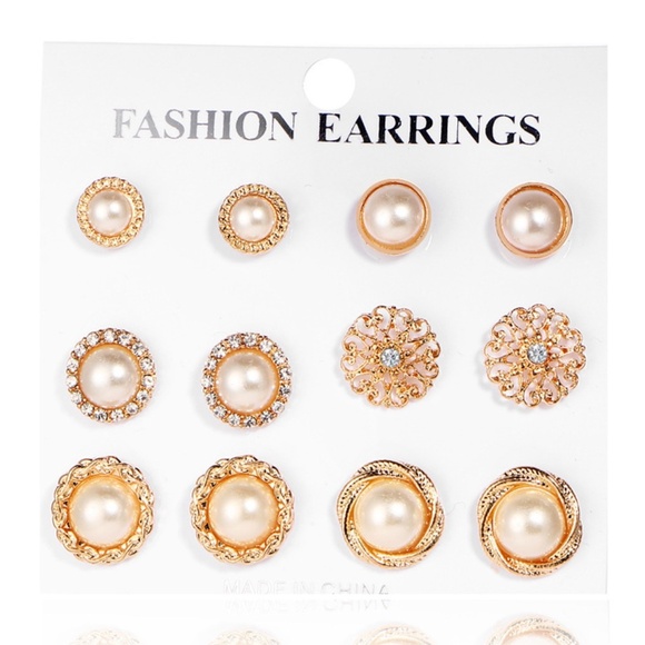 **KIMIA* 12-Pc Gold x Rhinestone Fashion Stud Earring Set - Picture 1 of 4